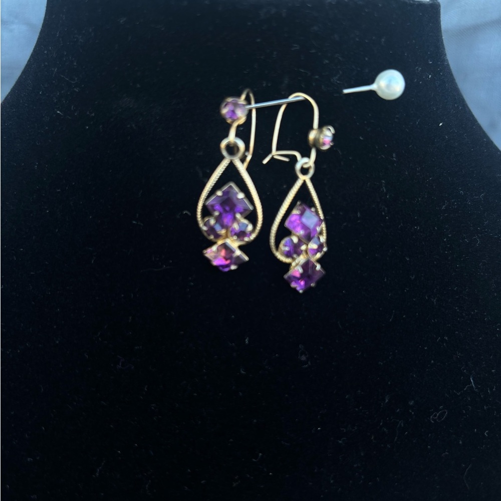 Elegant Gold and Purple Drop Earrings